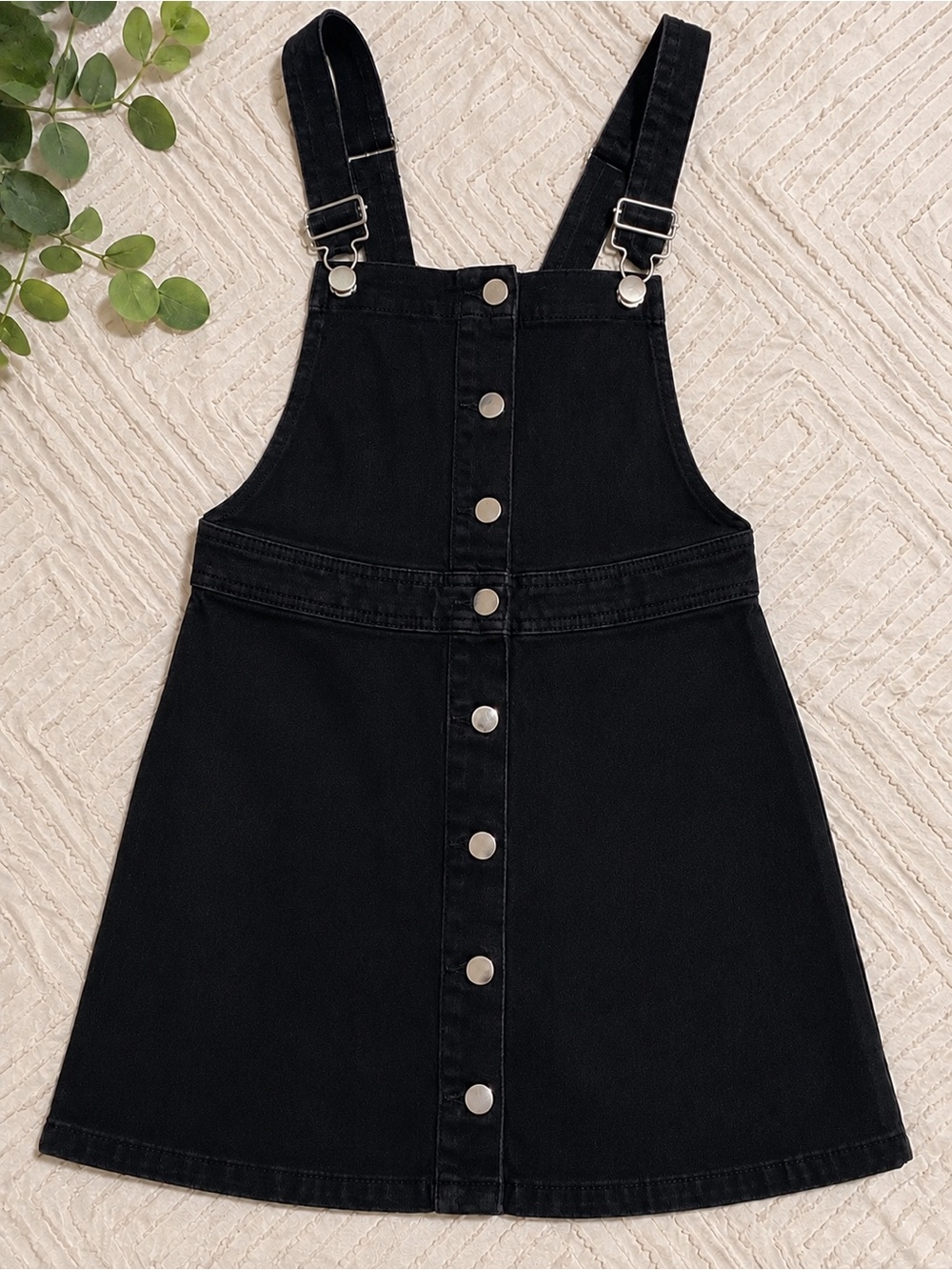 Black Button-Front Pinafore Dress with Adjustable Straps